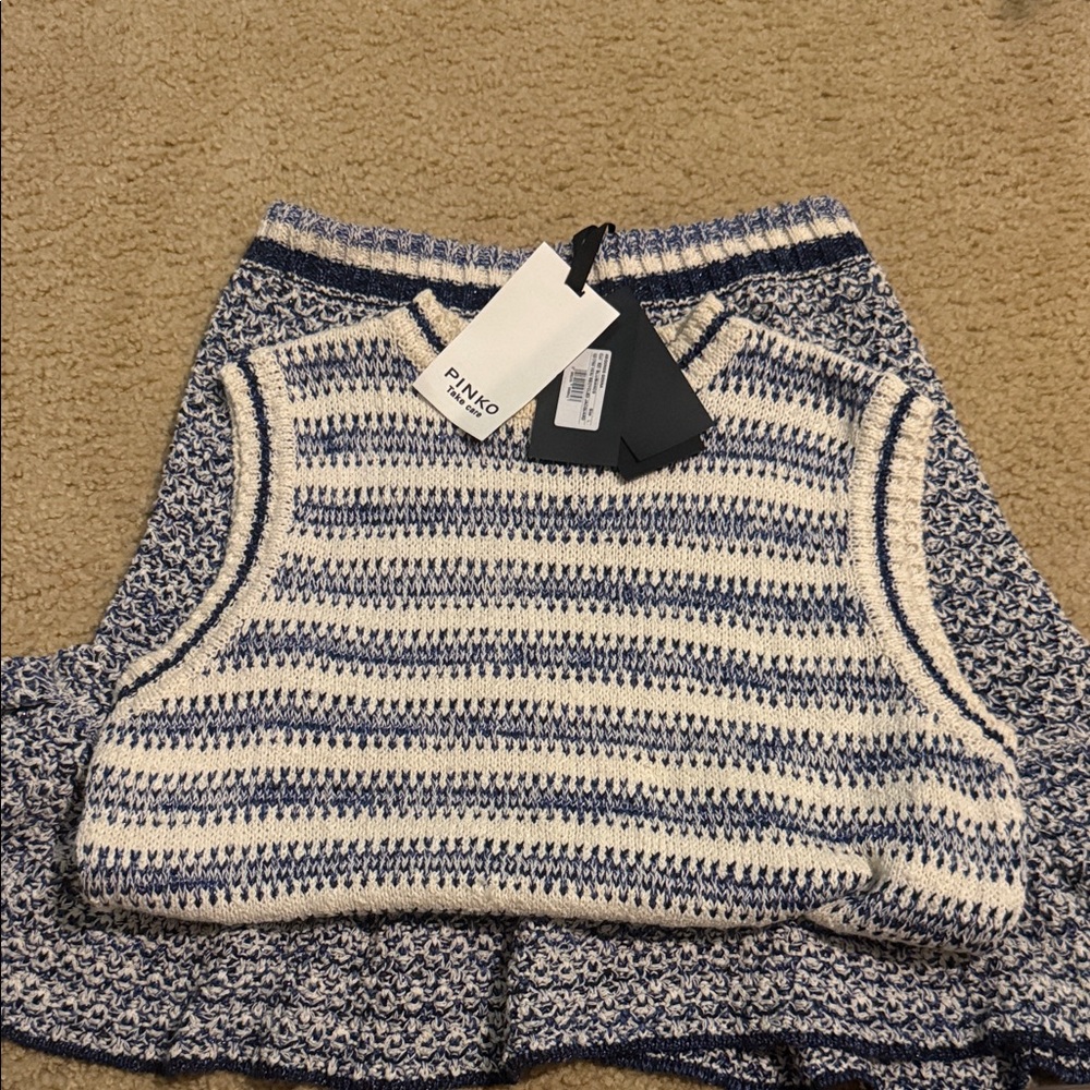 Pinko Striped Knit Top in Blue and Cream